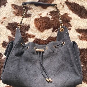 Aldo Black Quilted Shoulder Bag with Gold Accents